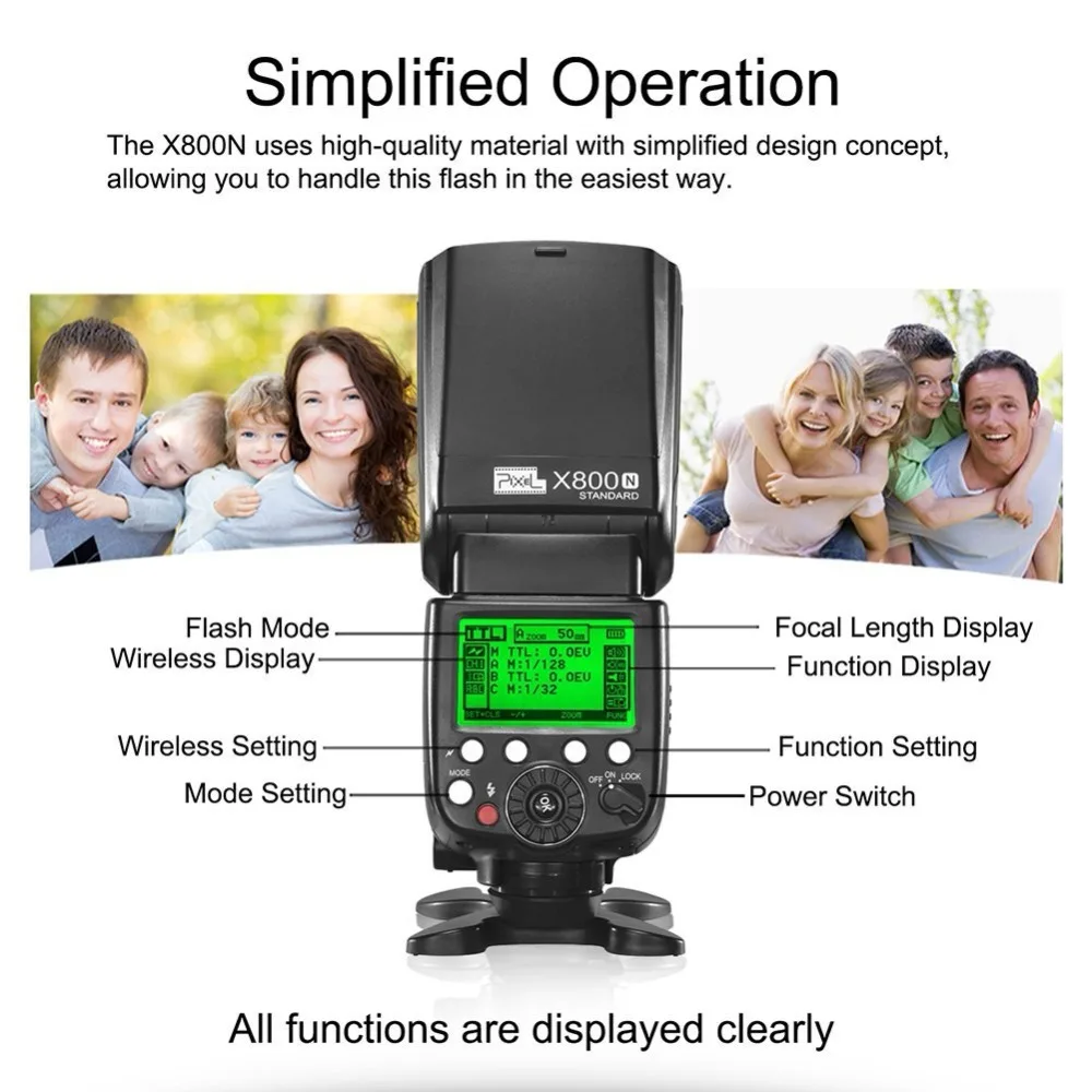 Pixel X800N Стандартный Беспроводной ttl 1/8000S HSS Вспышка Speedlite светильник для Nikon D7100 D7000 D5100 D5000 D3200 D600 DSLR камер
