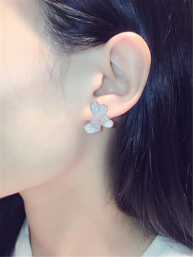 С принтом сердце Любовь Earrring AAAAA Cz реального 925 серебро обручальные свадебные