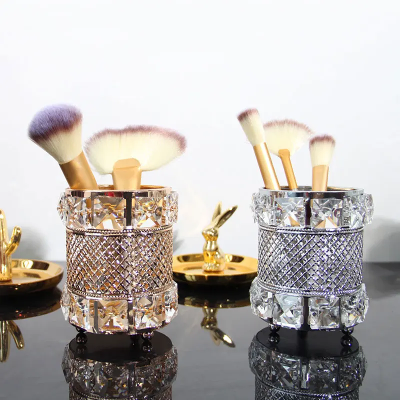 European Metal Crystal makeup tube Organizer Beauty Tools Storage Makeup Brush Pen Holder Desktop Decorative Ornaments
