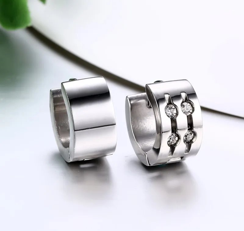 Punk Rhinestone Hoop Earrings For Women Silver Color Stainless Steel Earings Fashioni Ear Jewelry Best Friend Gift | Украшения и