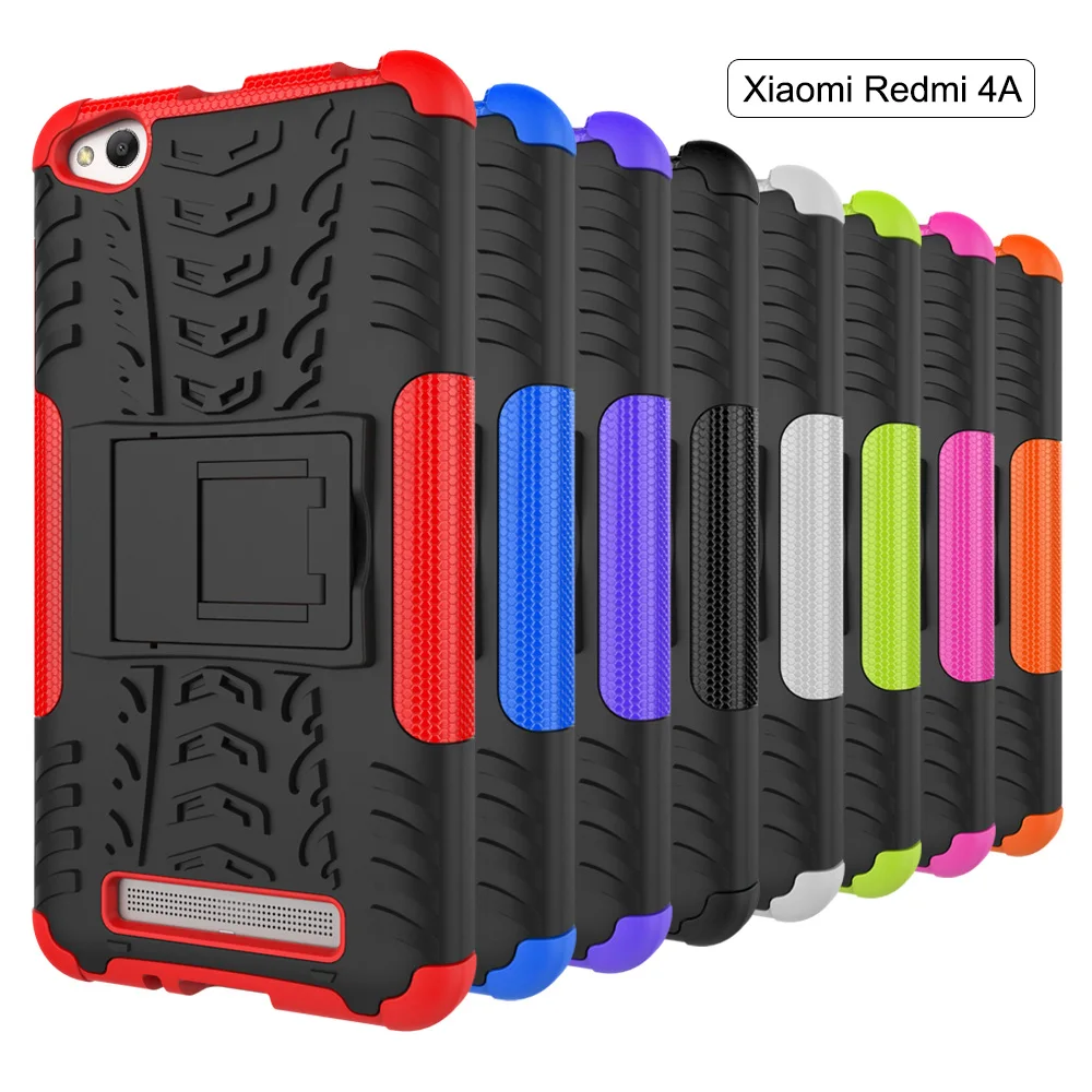 For Xiaomi Redmi 4A Case Tire Texture Non-slip Dual Layer Shockproof Bumper Armor Phone Cover Shell with Kickstand Heavy Duty |