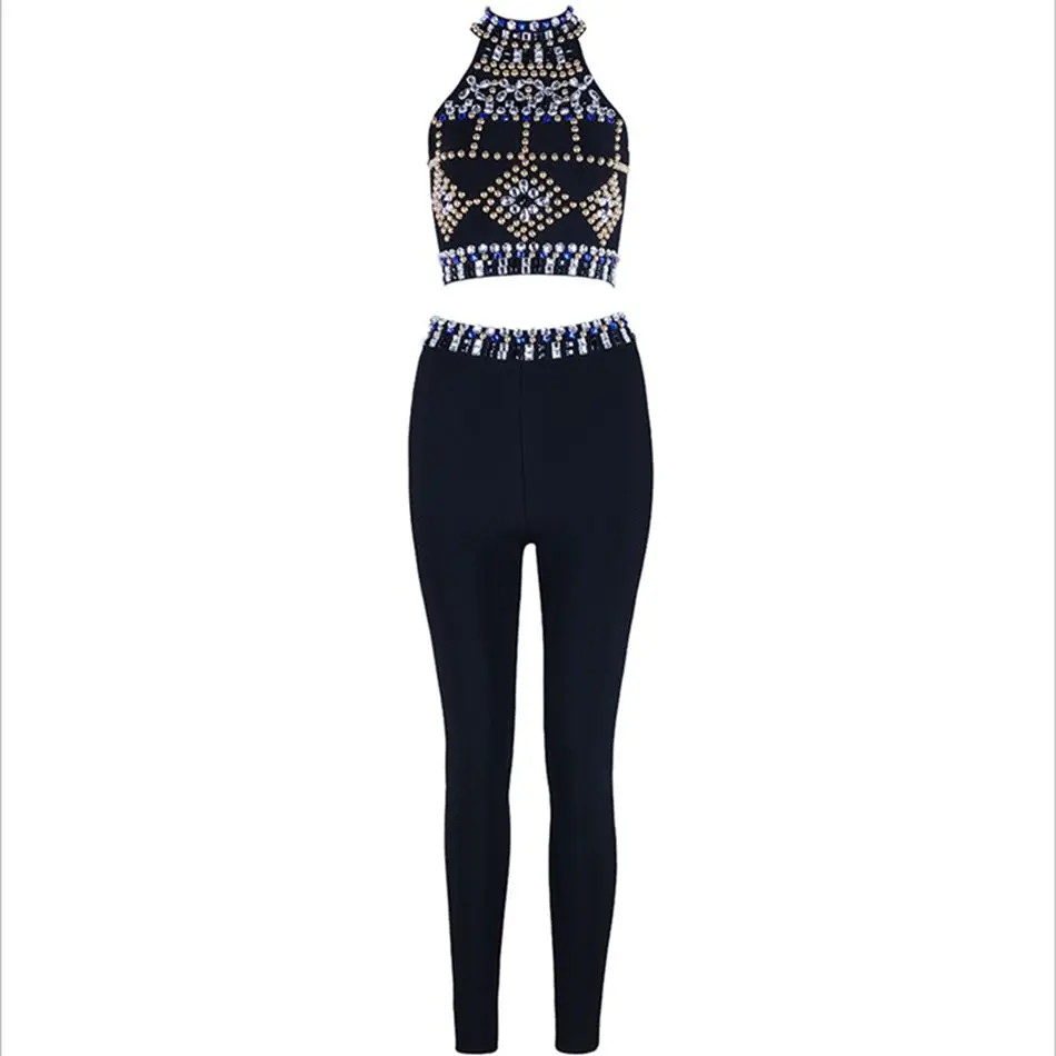 Женский комбинезон короткий топ без рукавов длинные штаны 2 шт.|2 piece set jumpsuit|long pant