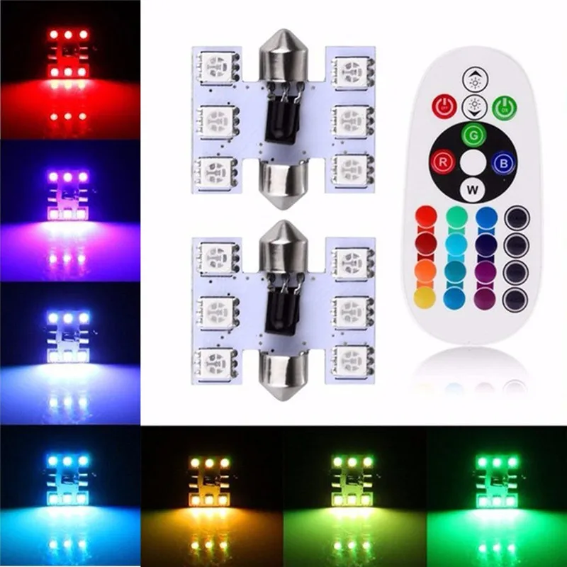2 шт. RGB 5050 6 SMD гирлянда 31 мм Светодиодная купольная лампа Авто Дистанционное