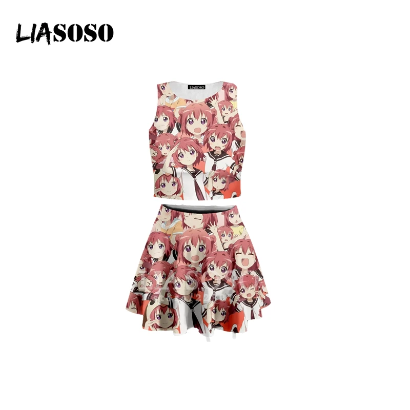 LIASOSO летний женский комплект из двух предметов 3D принт аниме топ на бретелях юбка