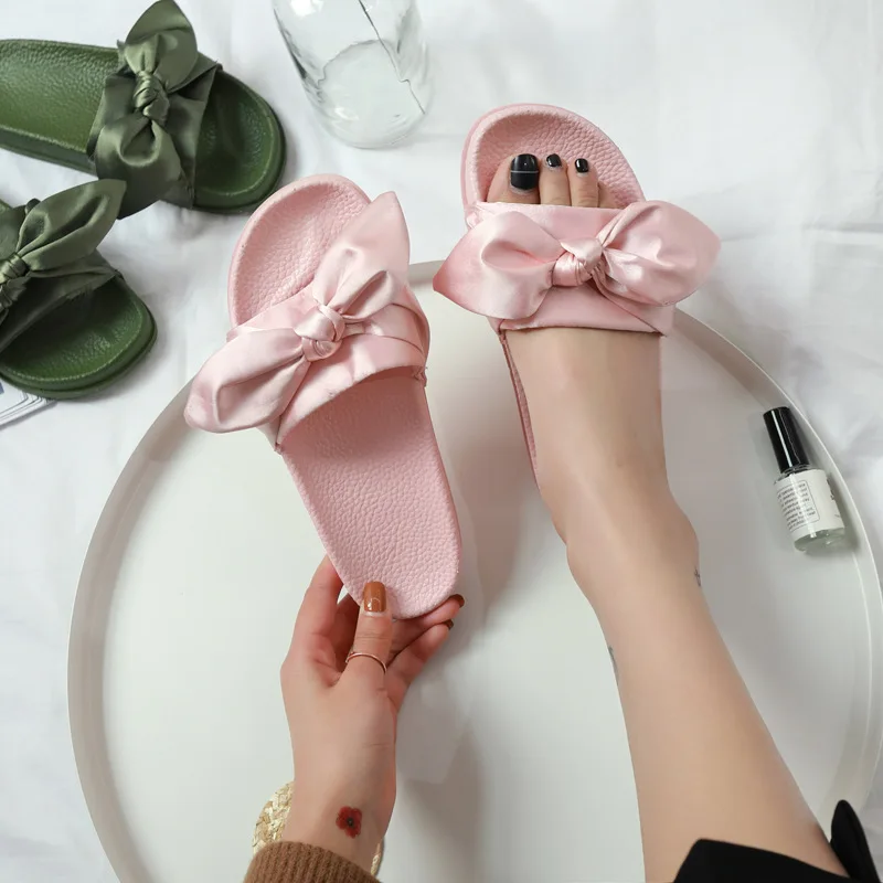 Женские сандалии с бантиком-бабочкой модные слиперы Нескользящие пляжные туфли