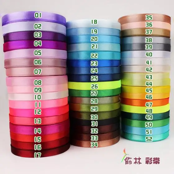 100 ярдов/партия (1 лот = 4 рулона) 52 цвета атласная шелковая лента для свадьбы 10 мм