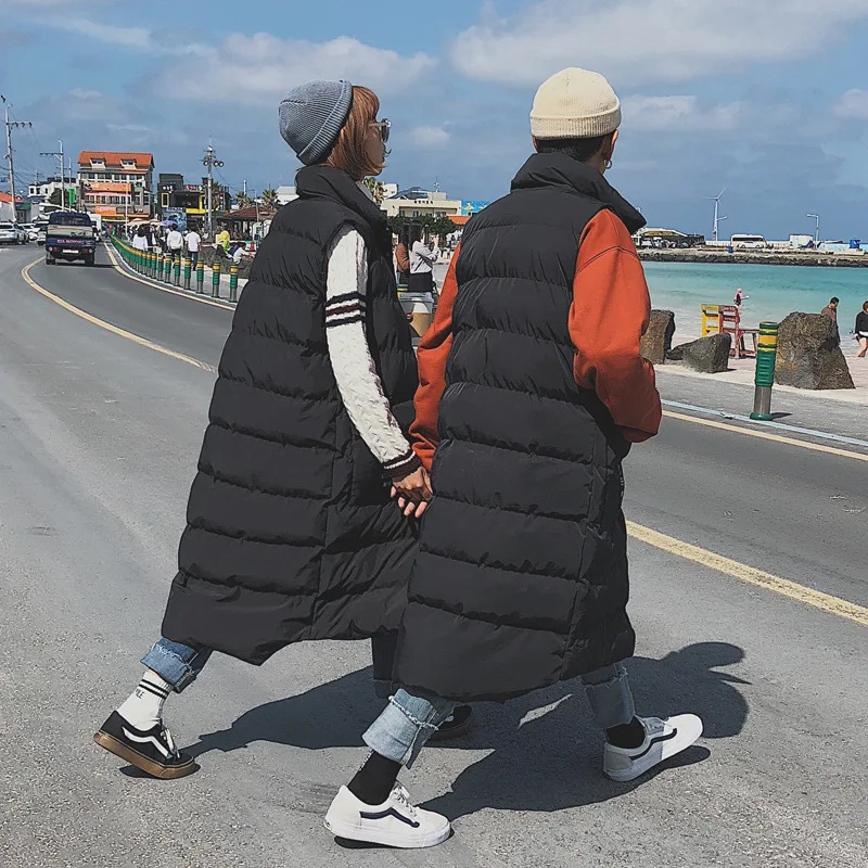 Толстый теплый зимний X Long Parkas жилет мужской корейский стиль Черная куртка без
