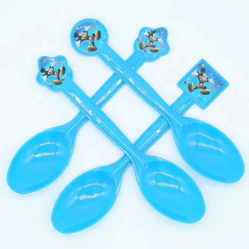 Spoon 10pcs Микки Минни дети день рождения набор украшения вечерние принадлежности бумажные кружки, тарелки, салфетки баннер/флаг шляпа соломы конфеты/попкорн коробка - Цвет: Spoon 10pcs