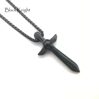 black knight stainless steel wings skull sword pendant necklace gold color skull sword cross necklace fashion jewelry blkn0756