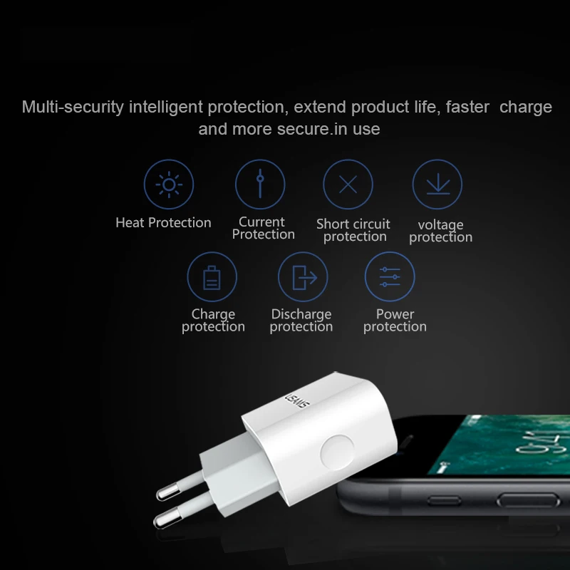 USAMS USB зарядное устройство 5 В/2 4 А для мобильного телефона iPhone samsung 2 порта EU/UK вилка