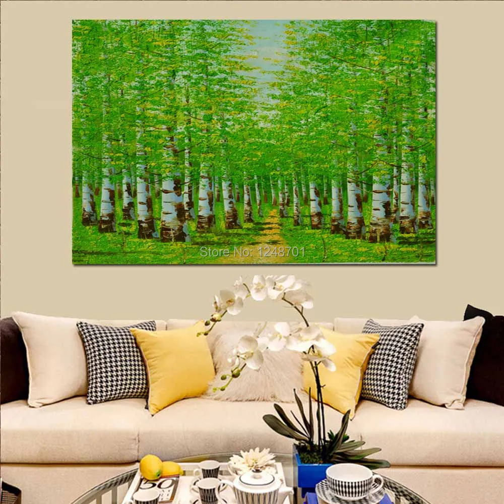 

Hand Painted Abstract Impasto Green Birch Forest Landscape Oil Painting Green Birch Forest Picture Living Room Home Wall Decor