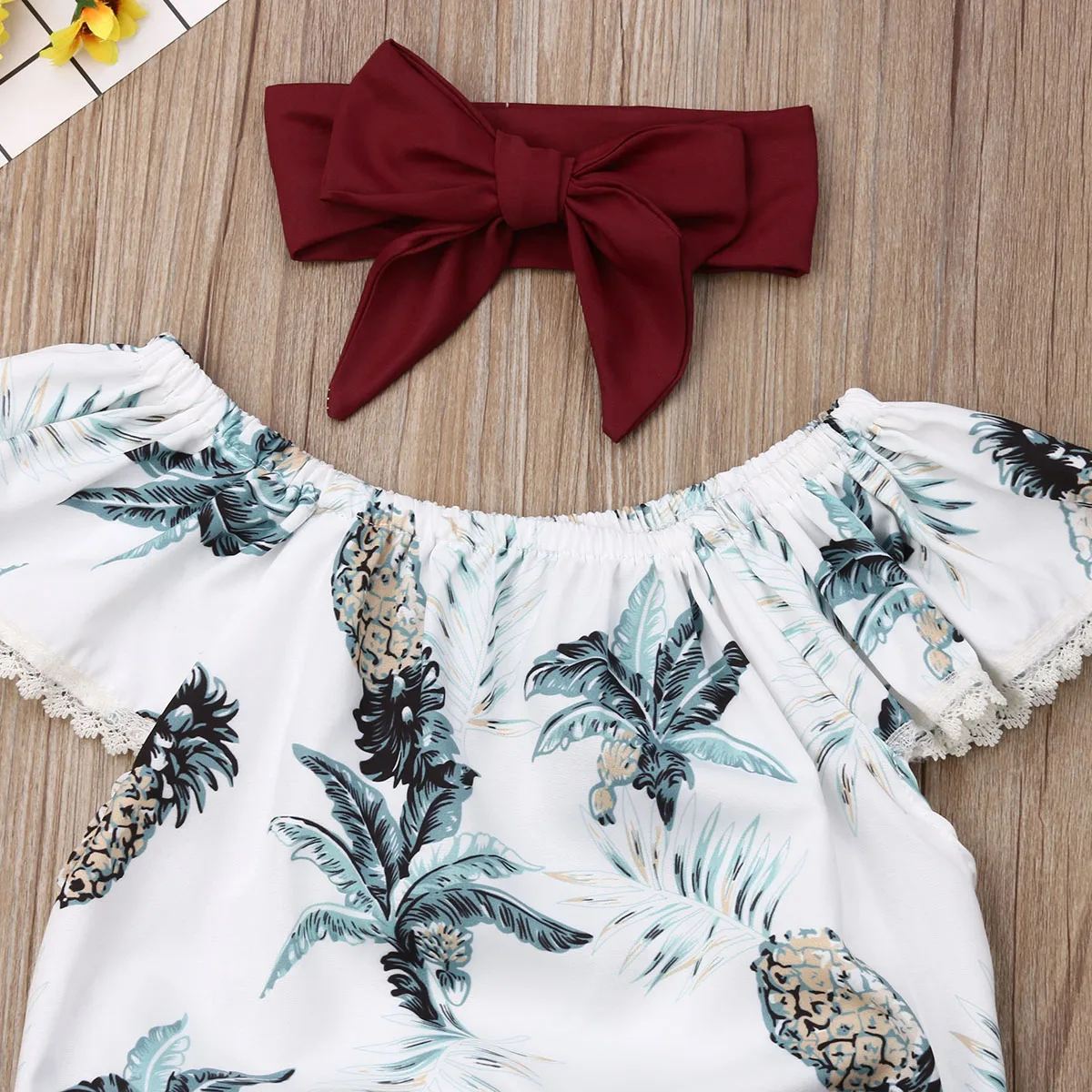 Lovely Infant Baby Girls Clothes Sets Ruffle Sleeves Floral Romper Tops+Solid Skirts+Headband Outfit | Детская одежда и обувь
