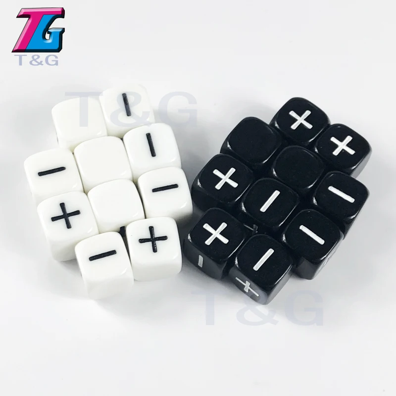 Абсолютно новые 10 шт./лот 2 цвета 16 мм Fate or Fudge Dice, "+" "-" белые и черные пустые лица для специальной настольной игры