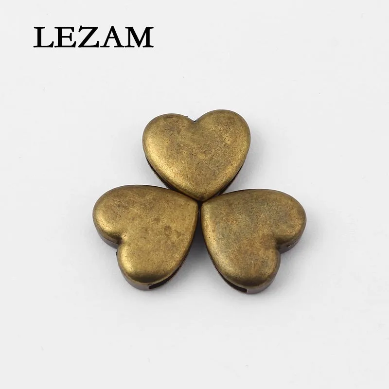 

10pcs Antique Bronze Heart Bead Slider Spacers For 10mm Flat Leather Cord Bracelet Findings