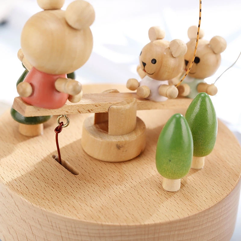 Музыкальная шкатулка с милым медведем деревянная музыкальная без батареи