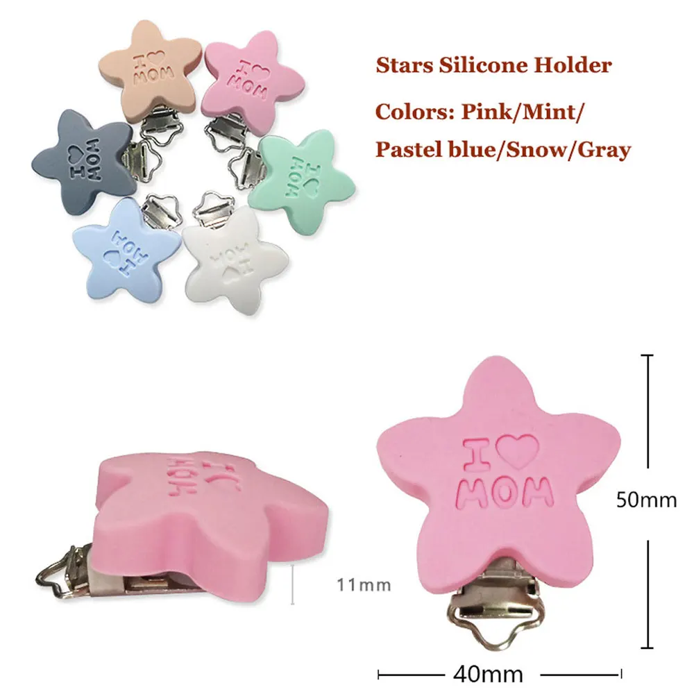 50Pcs BPA Free Baby Stars Silicone Pacifier Clips Dummy Teether Chain Holder DIY TeethingToy Necklace Accessories | Мать и ребенок