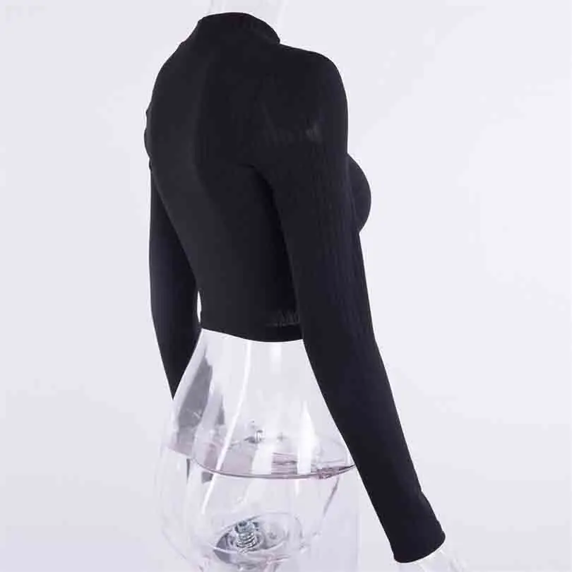 Pentagram link Decoration Punk Women Short Thin Sweaters Gothic Long Sleeve Five Pointed Star Cut out Cropped Tops | Женская одежда