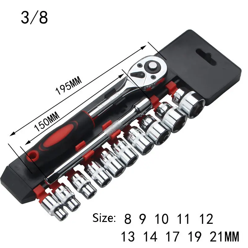 3-8-single row REIZ, 22 шт., 1/4 дюйма, 3/8 дюйма, 1/2 дюйма, стальной высокий торцевой ключ, CR-V, Трещоточный ключ, гаечный ключ для велосипеда, мотоцикла, инструмент для ремонта автомобилей - Цвет: 3-8-single row