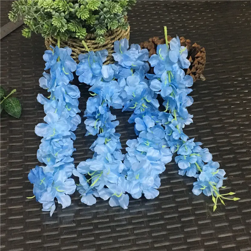 Blue 4 шт./компл. вишня в цвету ротанга Sakura ткань Artficial цветы DIY Свадебные украшения сада flores вечерние Декор венок - Цвет: Blue