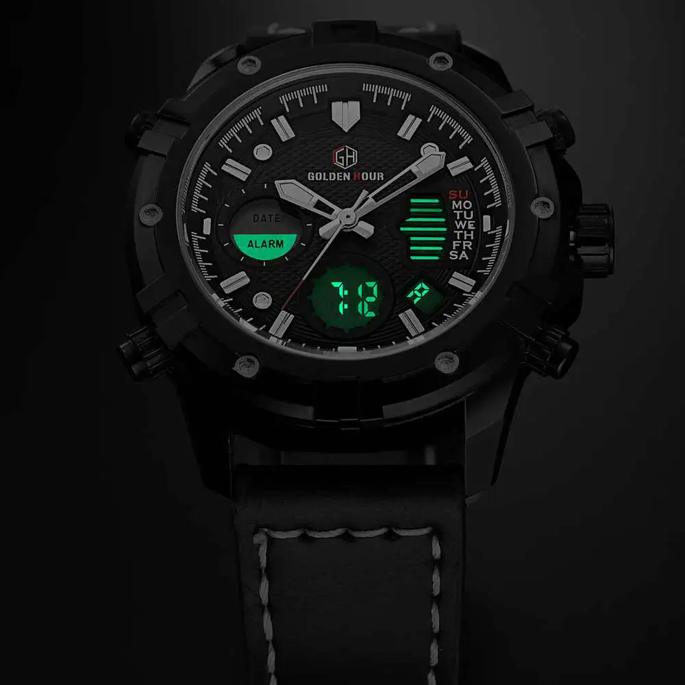 Часы GOLDENHOUR мужские спортивные кварцевые водонепроницаемые с двойным