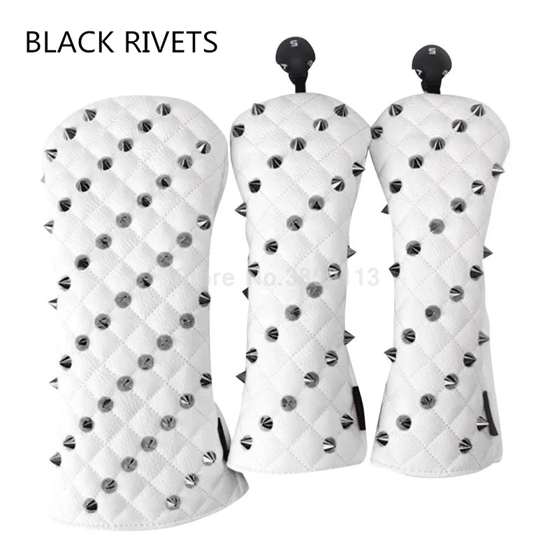3 шт./лот, заклёпки для гольфа, чехлы для головы водителя#1#3#5, привлекательные, прочные, из искусственной кожи, для гольфа, фарватера, леса, 2 цвета - Цвет: black rivets