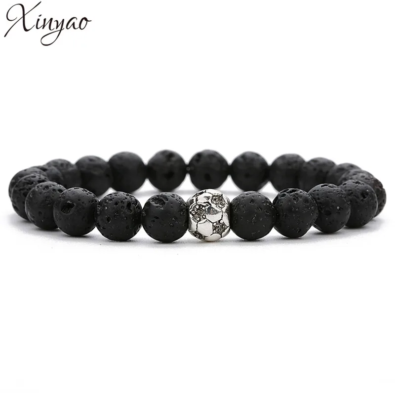 XinYao браслеты из натуральной лавы 19 см Ying Yang с бусинами сплава для футбола