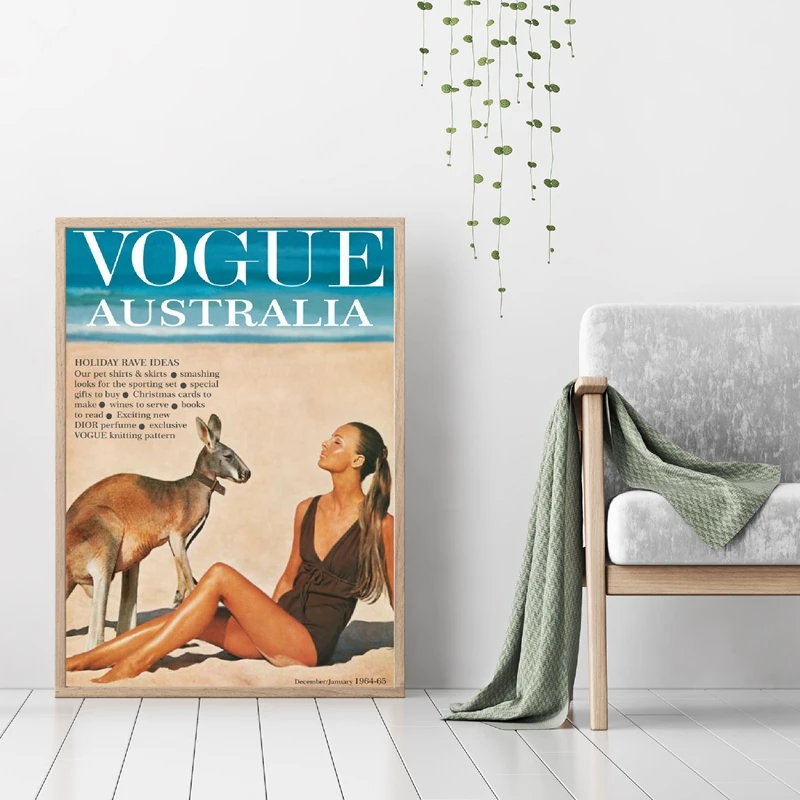 Vogue Cover Australia 1964 плакат и печать модная женщина кенгуру фотография холст живопись