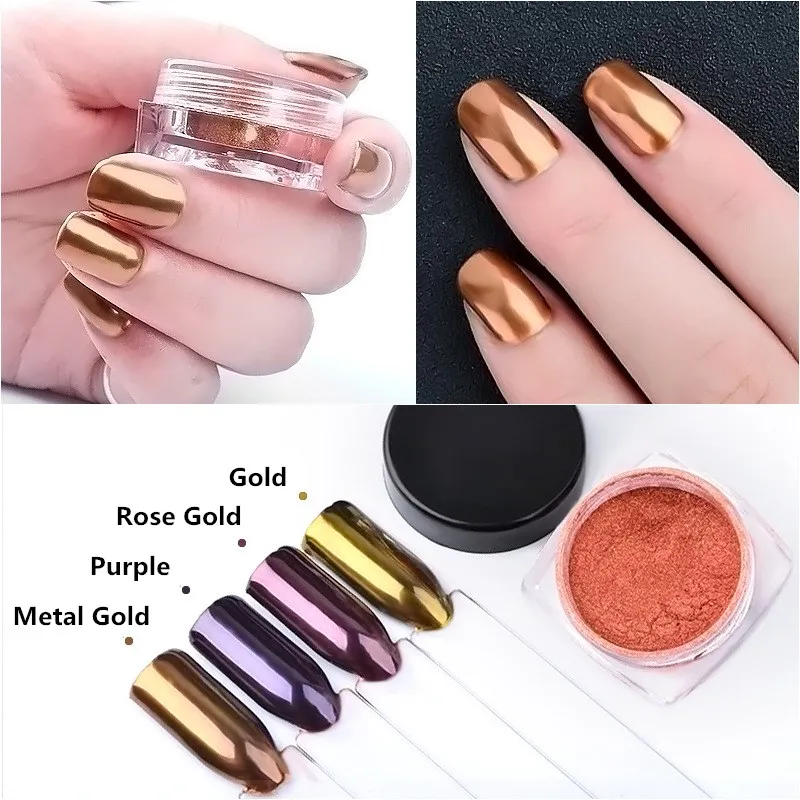 

2g/box Nail Decorations Product Long Lasting Gold Purple Red Rose Color Pigment Shimmer Metallic Mirror Powder Nail Glitter
