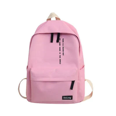 Solid Black Backpack Preppy Style Letters School Bag for Teenage Girls Brand High Quality Nylon Leisure Or Travel Bags Package - Цвет: Розовый