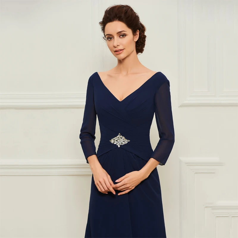 Dressv темно-синее длинное платье для матери невесты с v-образным вырезом