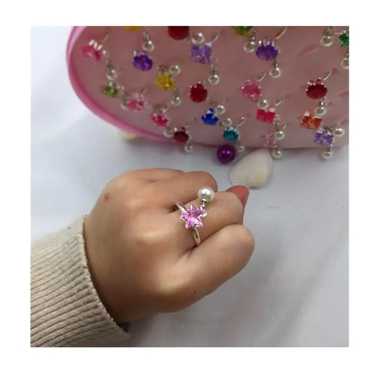 36 Pcs Children's Heart Boxed New Pearl Diamond Ring Big Gem Fashion Hot Sale Simulation Drill Beauty Fashion Pretend Toy