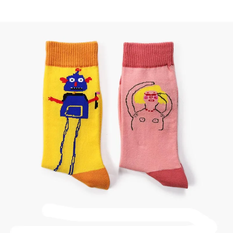 [EIOISAPRA] уличные носки в стиле хип-хоп с роботом креативные забавные жаккардовые