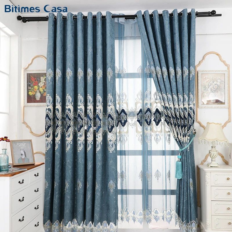 Роскошные окна с вышивкой шторы в пол драпировка панелей для вилла спальни