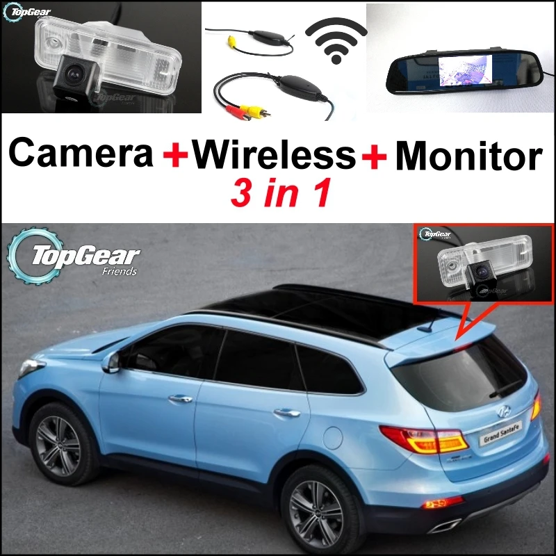 

3 in1 Special Rear View Camera + Wireless Receiver + Mirror Monitor Easy DIY Back Up Parking System For Hyundai ix45 2013~2015