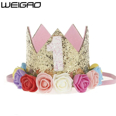 WEIGAO, 1 шт., 1, 2, 3, шапка на день рождения, цветочная корона, шапка для первого дня рождения, повязка на голову для новорожденного, 1 год, украшения для дня рождения
