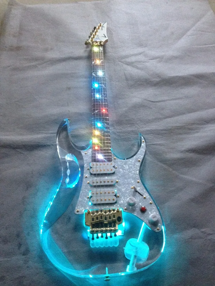 Акрил кристалл Электрический Гитары гриф и акриловый корпус с светодиодный свет