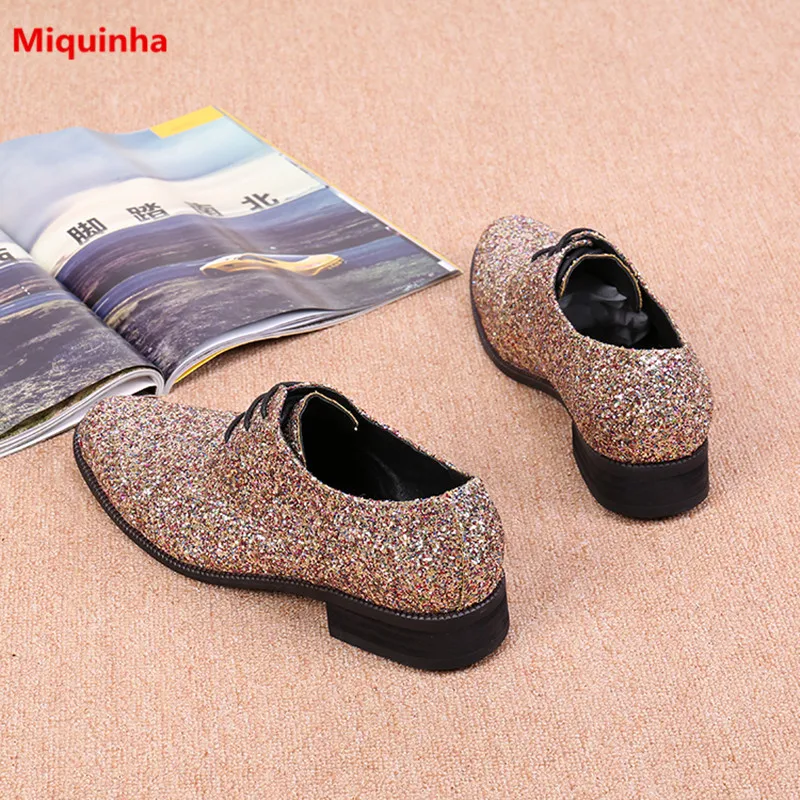 Miquinha Pointed Toe Basic Style Bling Design Men Shoes Lace Up Casual Party Nightclub Breathable Leisure | Обувь