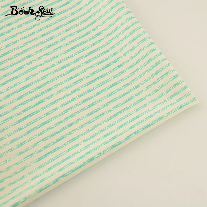 Хлопчатобумажная саржевая ткань Booksew с зелеными полосками мягкая стеганая для