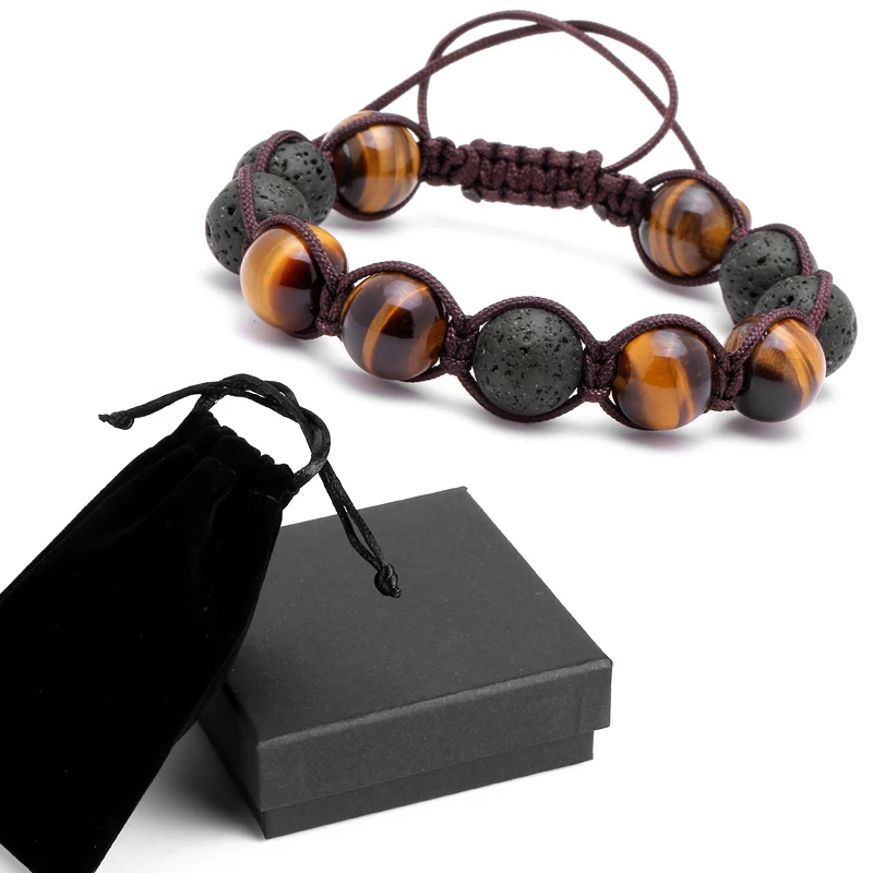 Mcllroy мужские брендовые браслеты 12 мм вулканический камень бисера и тигровый глаз