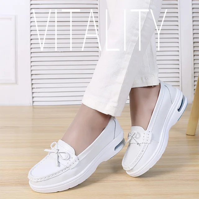 white Butterfly knot YAERNI Для женщин белого цвета женская обувь для медсестры на платформе мягкие удобные воздушной подушке Повседневное из натуральной кожи; обувь с противоскользящим покрытием; Туфли без каблуков - Цвет: white Butterfly knot