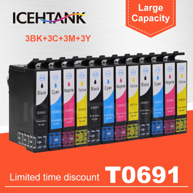 12 шт. картриджи для принтера Epson T069 T0691 NX100 NX105 NX110 NX115 NX200 NX215 NX300 NX400 NX415 NX510