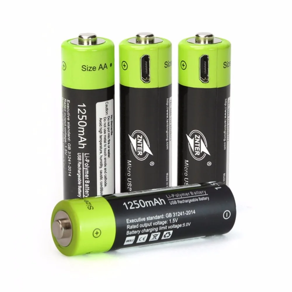 ZNTER AA 1 5 V 1250mAh батарея 2/4 шт USB быстрая зарядка перезаряжаемый литий-полимерный