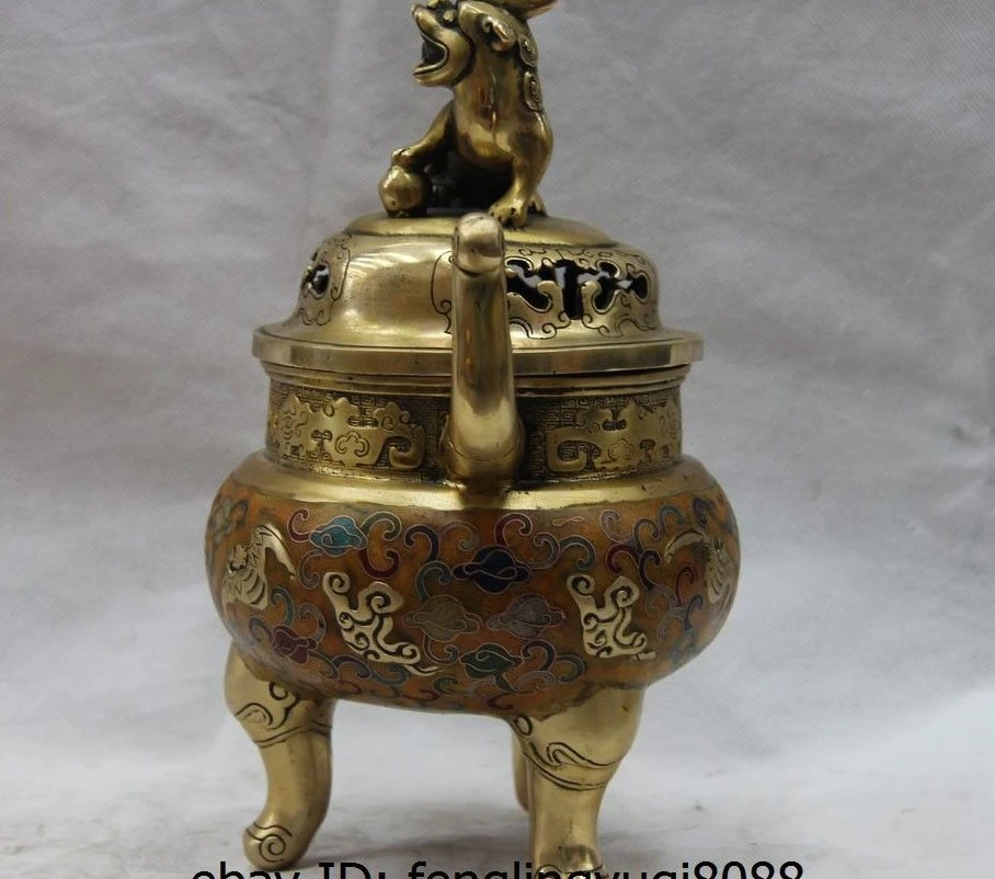 Китай Бронза Медь cloisonne буддизм летучая мышь фу Foo Собака Лев курильница|Статуи и