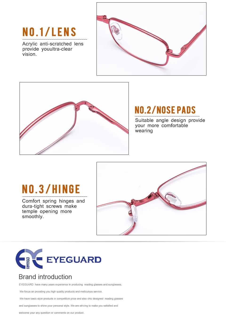 EYEGUARD металла складные очки для чтения складывающиеся очки для чтения раза увеличить полный кадр с футляр Красный унисекс Для женщин и Для мужчин