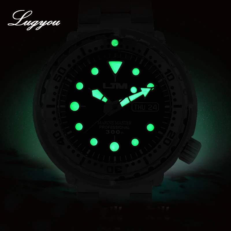 Механические Мужские часы Lugyou San Martin Tuna SBBN015 бронзовые резиновые черные