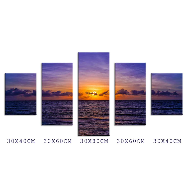 

No frame 5pcs Modern art oil painting Winter Sunset at sea home decoration Wall Art Picture printed for living room CFARA052