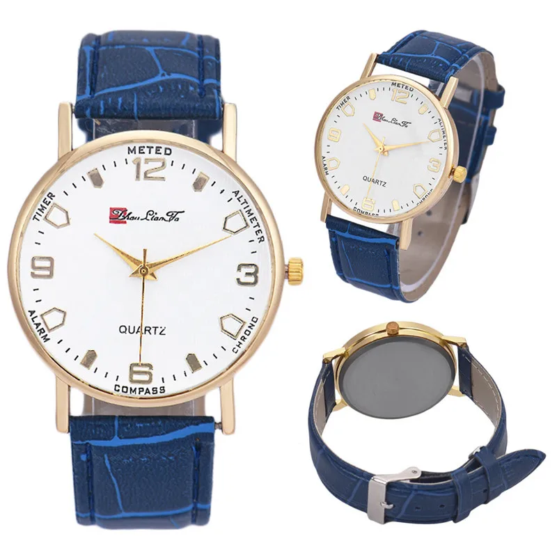 Горячий! Женские и мужские круглые золотые часы с белым циферблатом наручные