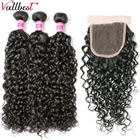 Vallbest, малазийские волосы, волнистые пряди, с закрытием, 100% человеческие волосы, 3 пряди, с 4*4 кружевами, с детскими волосами Remy