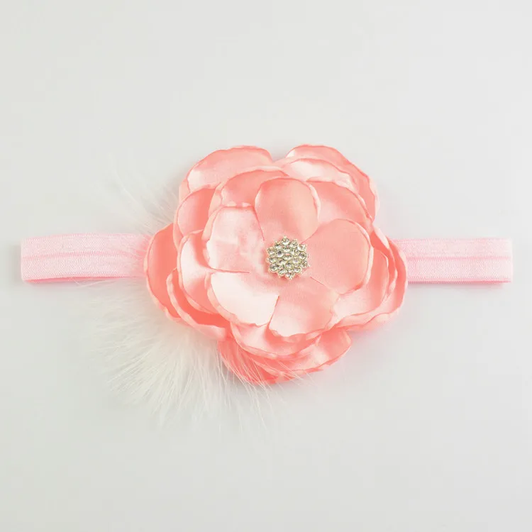 110 шт./лот 9 см для девочек пионы цветы головные уборы с перьями сплав стразы центр