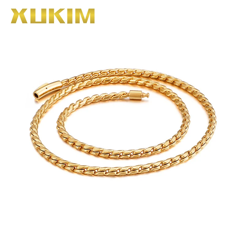 

XCN205 Xukim Jewelry stainless steel gold color Link Chain necklace men fasion women chain 2019 new hot gift